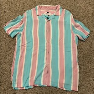 Topman Men's Casual Striped Shirt - Pink and Blue
